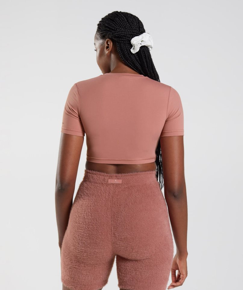 Women's Gymshark Whitney Short Sleeve Cropped Tops Pink | NZ 4BKHPJ